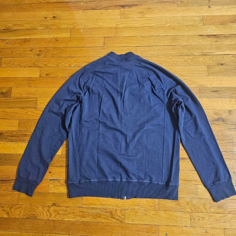 HANRO Mens Large Blue Ribbed Zip Up Sweatshirt